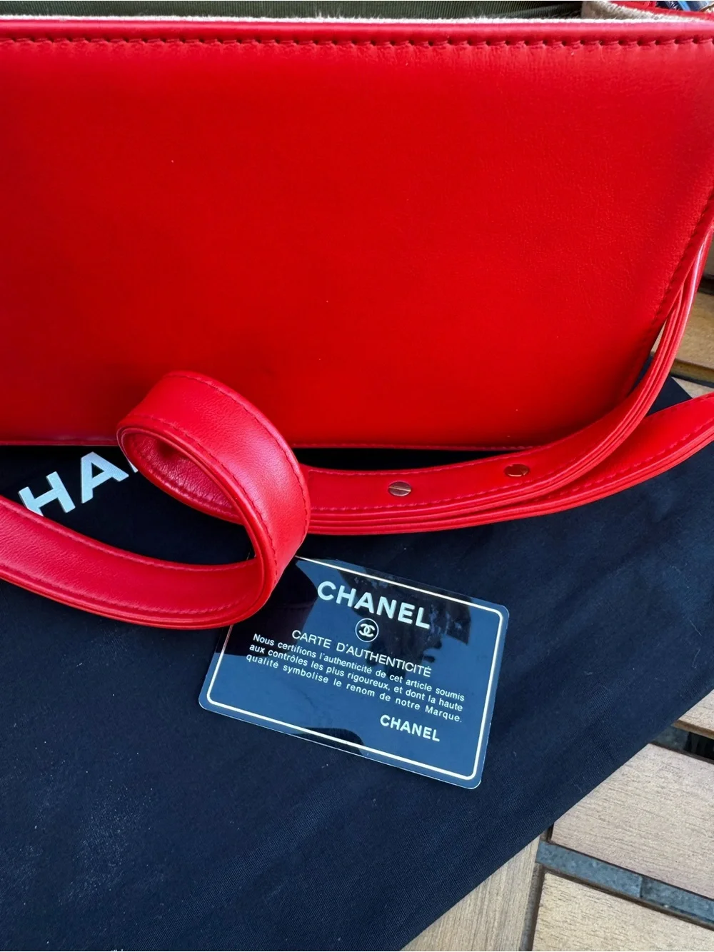 CHANEL Red Quilted Boy Shoulder Bag with Gold Hardware